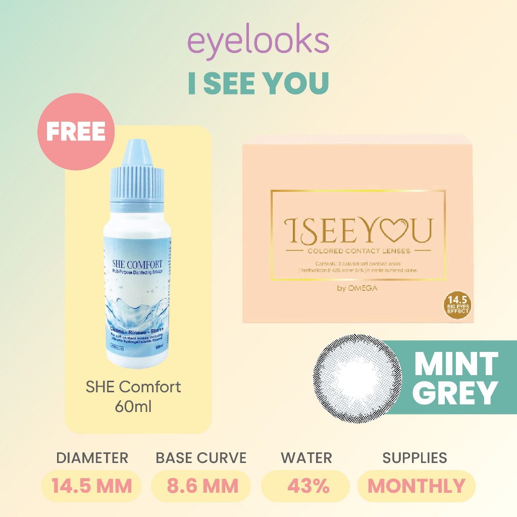 EYELOOKS - [FREE SHE 60ML] I SEE YOU MINT GREY SOFTLENS WARNA BULANAN