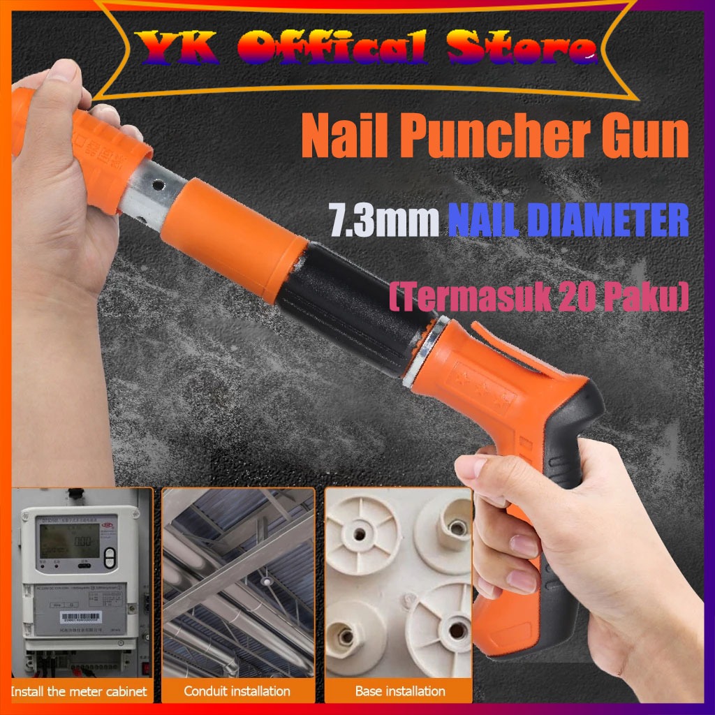 Nail Gun Manual Steel Nail Gun Tool Nail Puncher Gun Rivet Concrete Wall Gun Contains 20 Nails Gun N