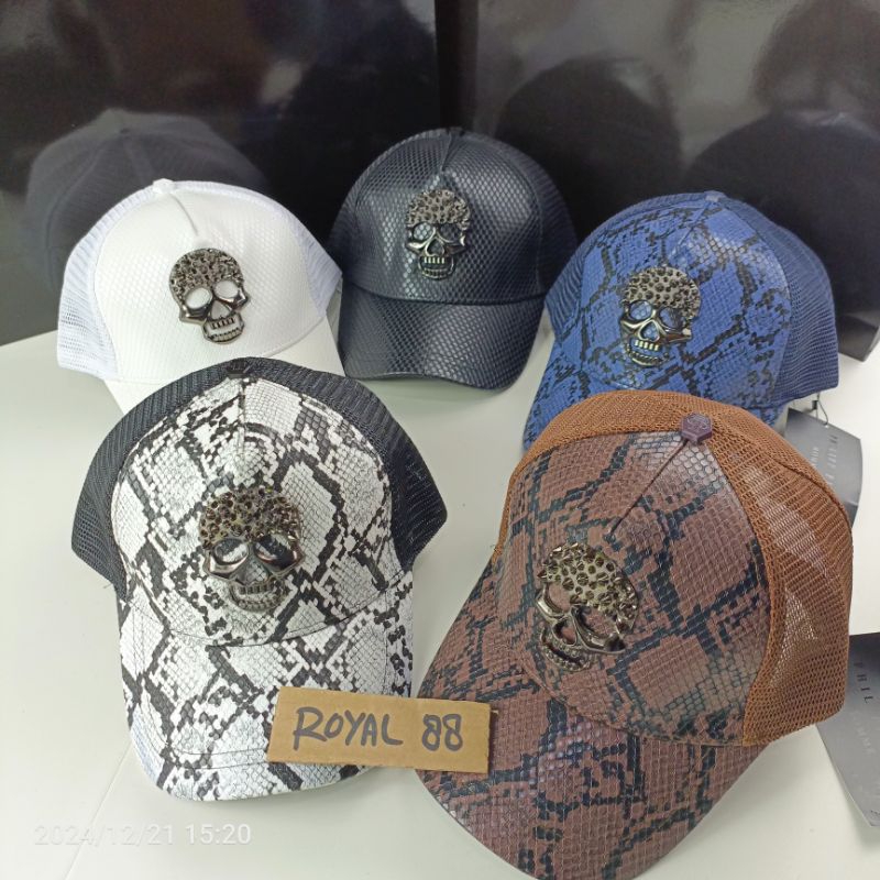 topi baseball motif tengkorak kepala duri pp philip plein sisik fashion pp1