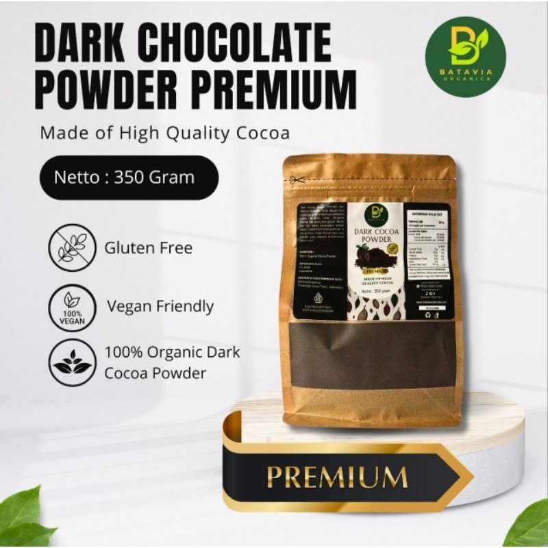 

Dark Cocoa Powder Premium / Cokelat Bubuk Murni 100% / Dark Chocolate Powder 350 Gram Batavia Organica