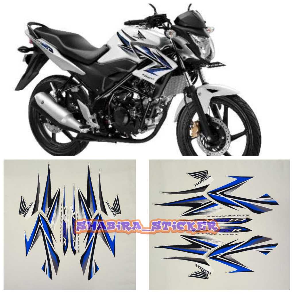 STIKER STRIPING LIS LES POLET BODY MOTOR HONDA CB150R 2013 PUTIH BIRU STANDAR 1SET