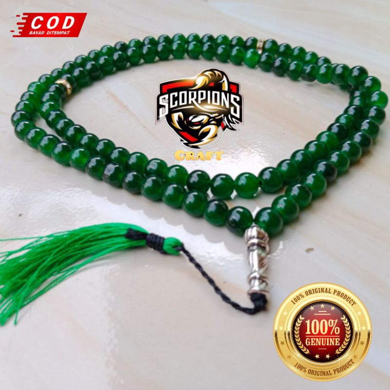 TASBIH BATU GIOK HIJAU ACEH ASLI BUTIRAN 8MM ORIGINAL