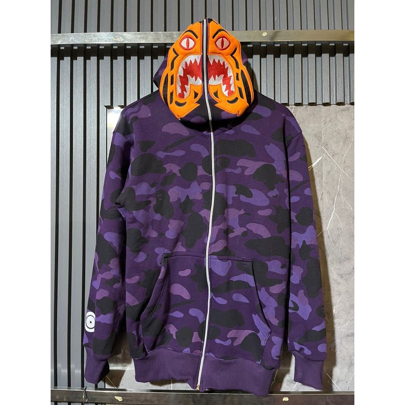 HOODIE ZIPPER BAPE PURPLE TIGER CAMO FULL TAG LABEL CASUAL HYPE FASHION PRIA
