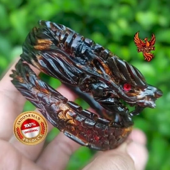 gelang akar bahar merah kristal ukir naga asli 100% original