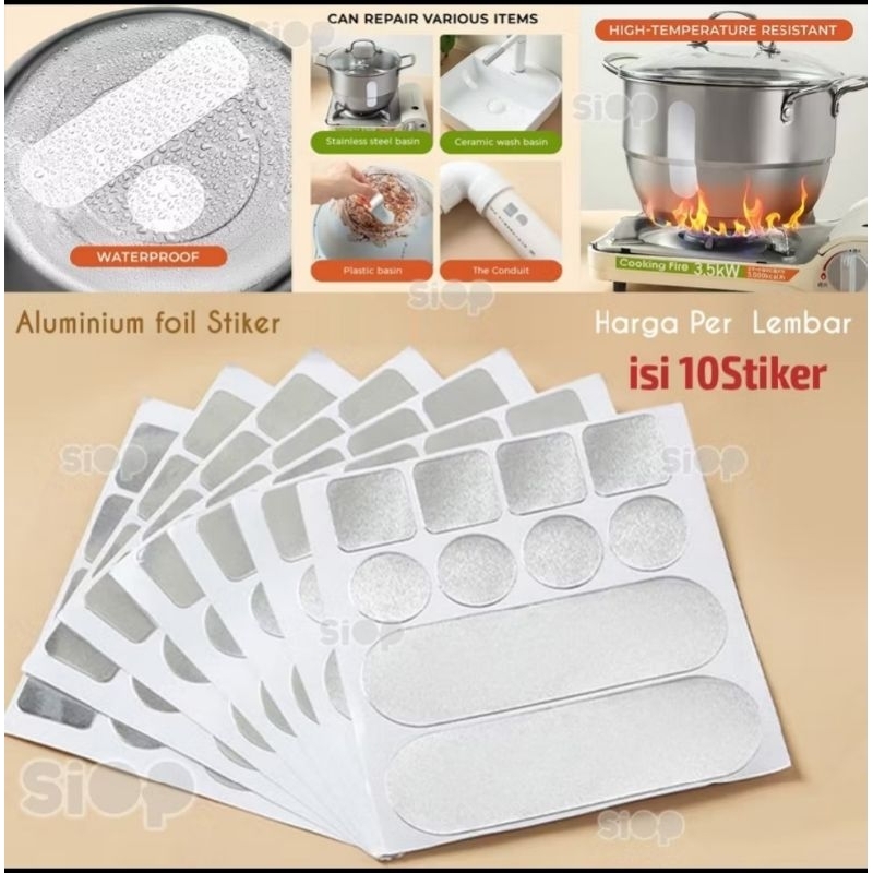 Penambal Panci 1 Lembar Aluminium (isi10 stiker)/Lem Panci Bocor Tahan Panas,air/Stiker Lubang Panci