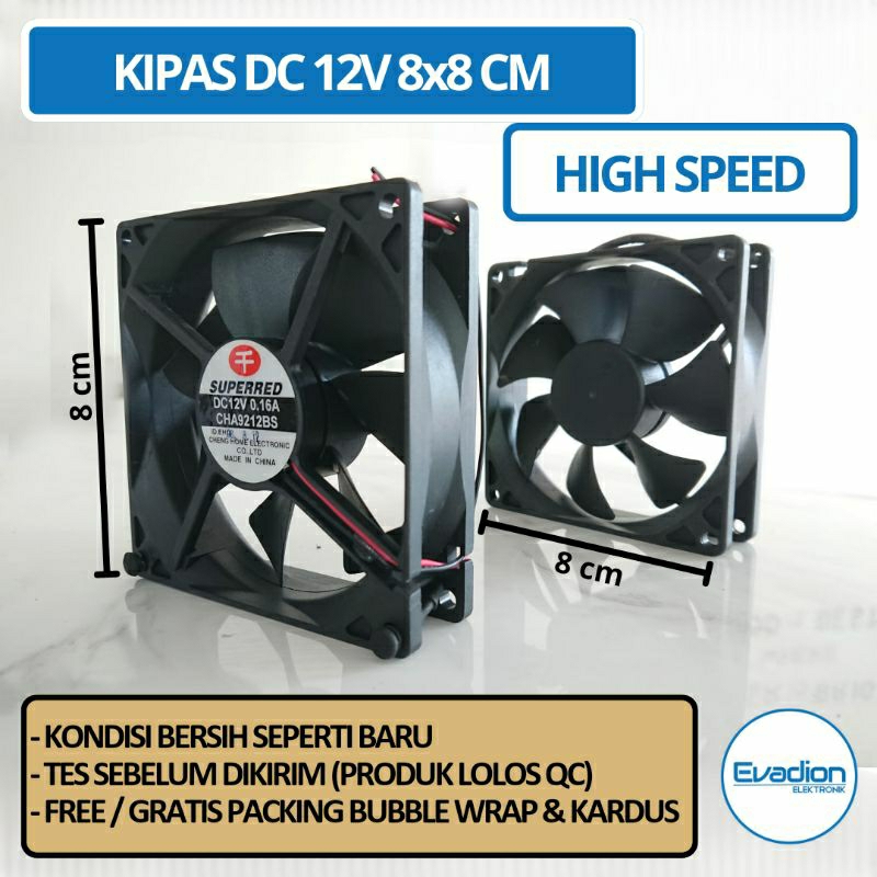KIPAS DC 12V 8CM HIGH SPEED (DC Cooling Fan 8x8cm High Speed)