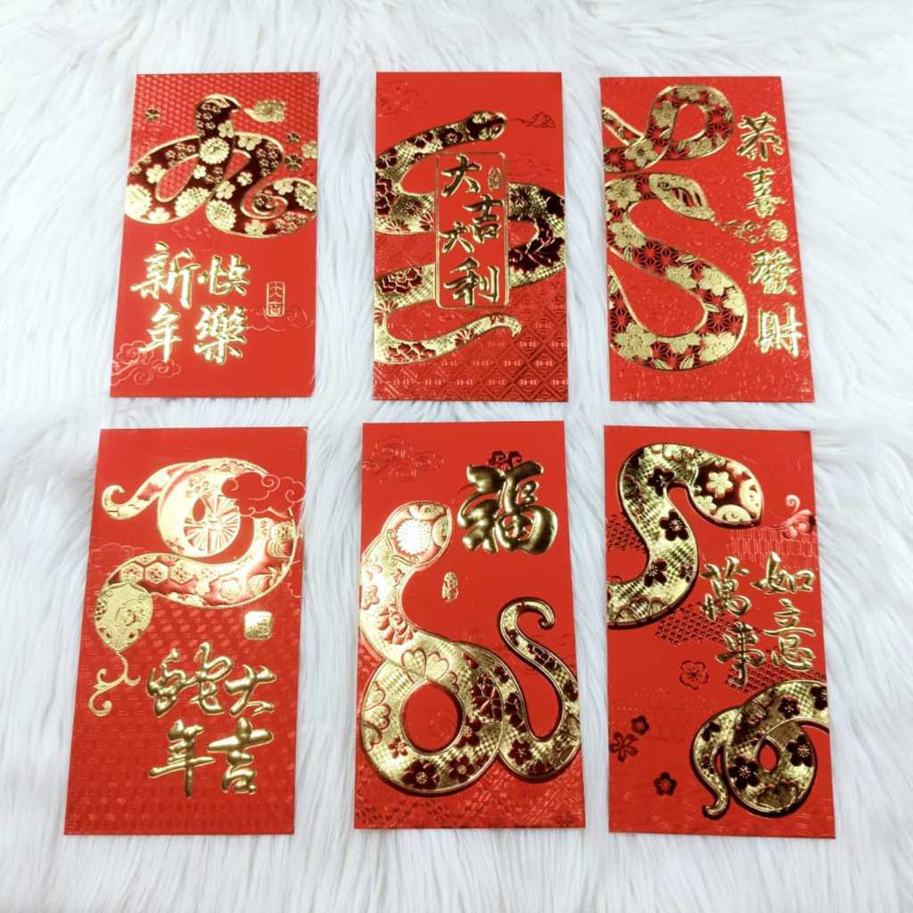 

Angpao Imlek Shio Ular 4197 Import Isi 6 Pcs Mix Motif Bahan Dove Emboss Emas