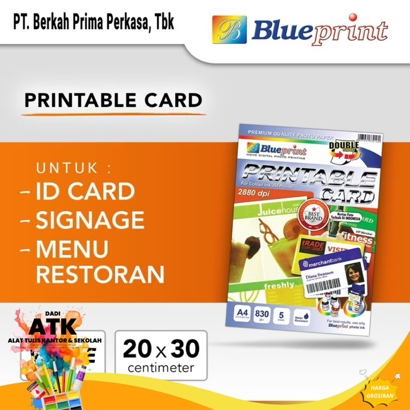 

Kertas PVC Bahan ID Card Instan A4 isi 5 Lembar Merk Blueprint