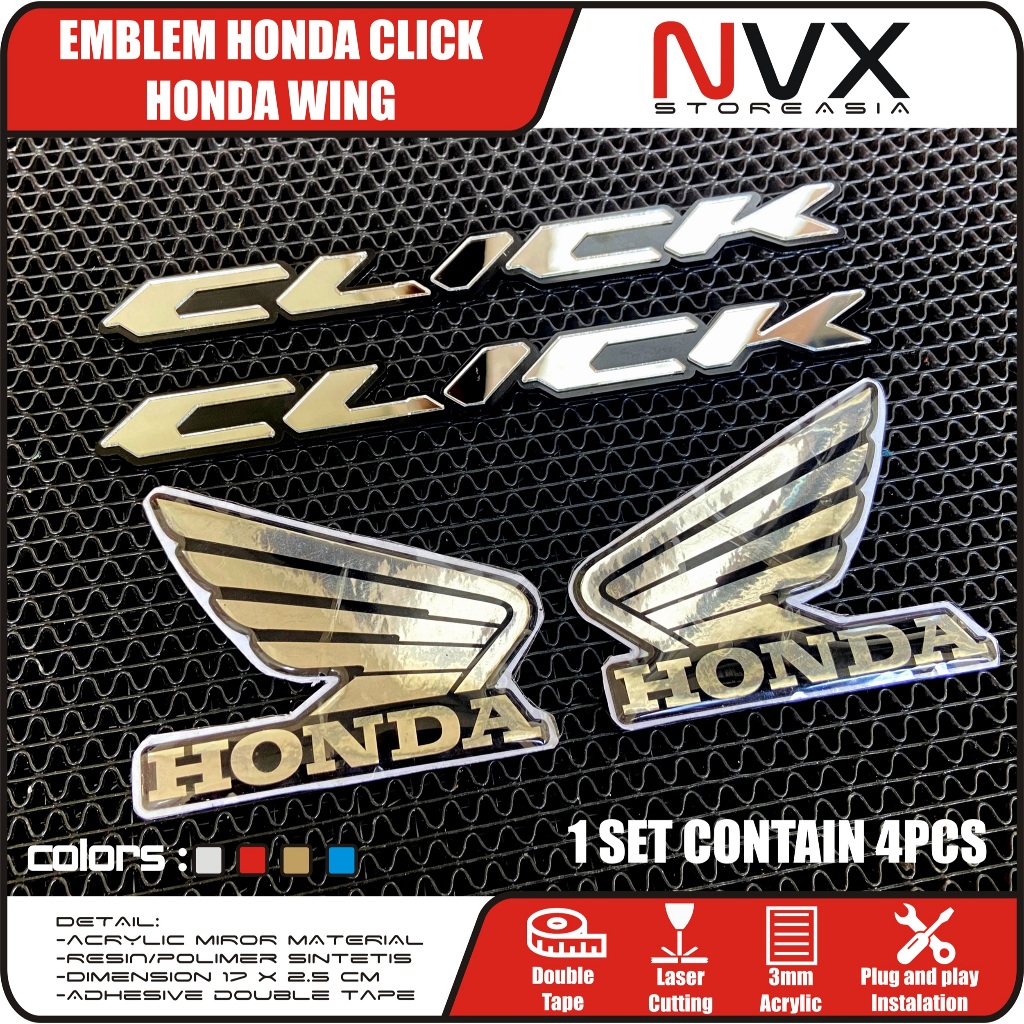 PUT Paket Emblem Click 110i 125i 150i 160i Prestige Sayap Honda Stiker Logo Timbul Emblem Vario