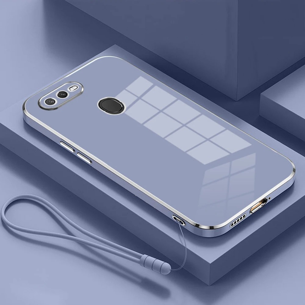 Soft Case Oppo A12 A7 Case Luxury Plating Casing Silicone Free Tali Lanyard