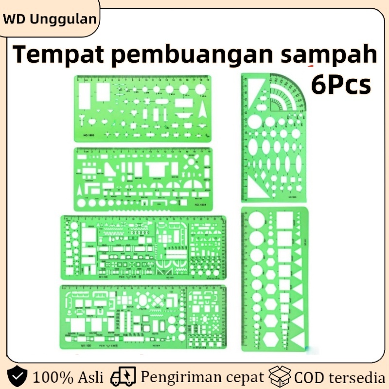 

6Pcs Penggaris bentuk arsitek desain interior alat desain desain Grafis perancang templat gambar