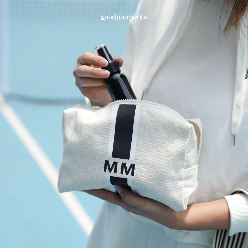 [PREORDER] Stripe Monogram Canvas Pouch - Canvas Pouch / Accessories Pouch / Makeup Pouch / Beauty P