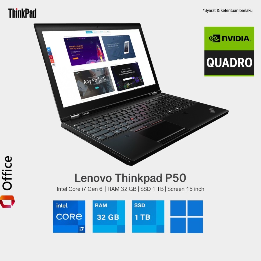 Laptop Gaming Lenovo Thinkpad P50 Core i7 Gen 6 Ram 32 GB SSD 1 TB 2 GB
