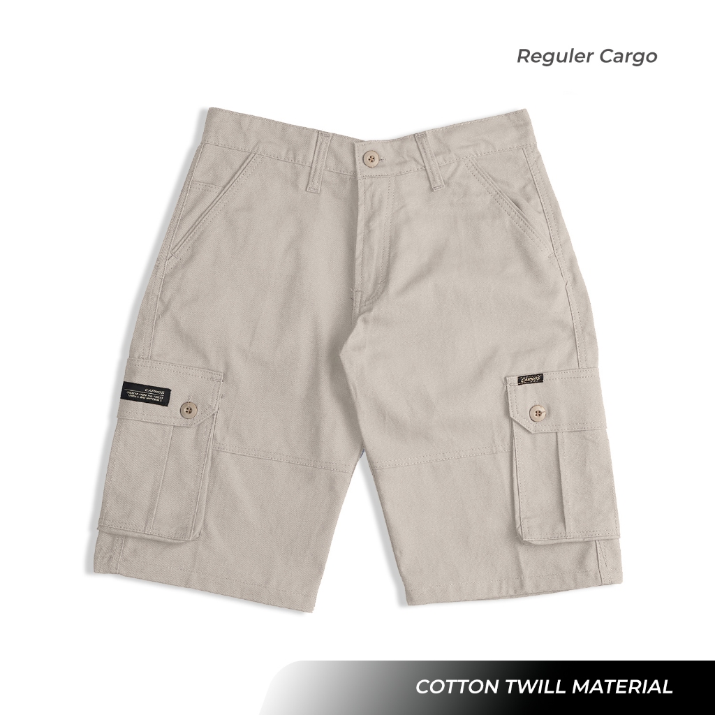 Celana Cargo Pendek Pria Cream | Cotton Twill Tebal Nyaman | Cargo Pants Regular Fit Banyak Saku