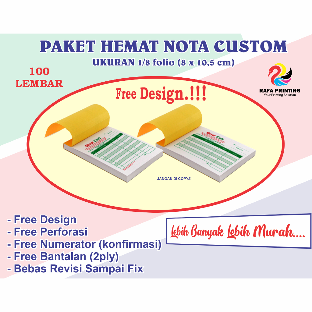 

Cetak Nota Custom Ukuran 1/8 Folio - Nota Mini - Free Design