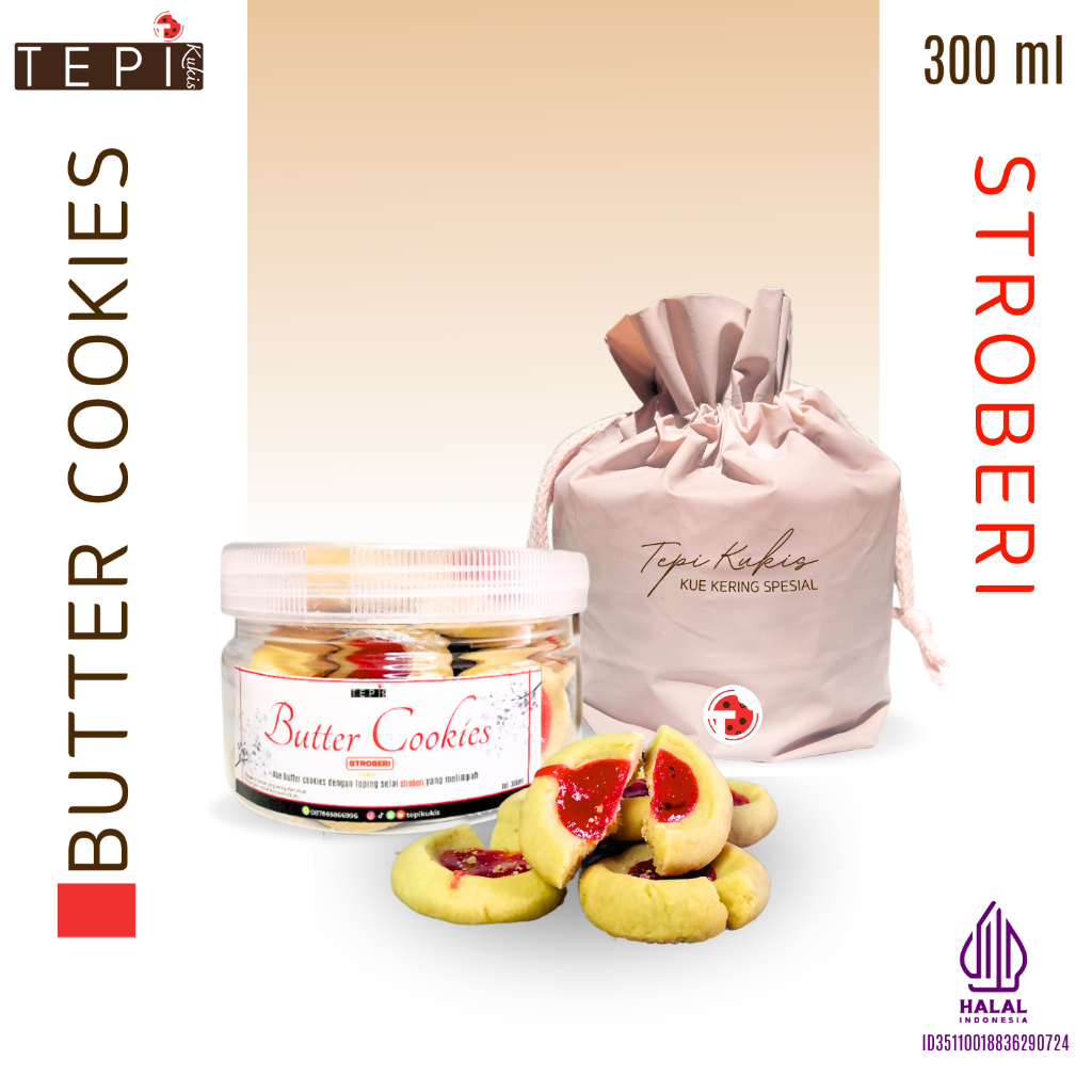 

Kue Kering Butter Cookies Selai Stroberi Toples 300ml