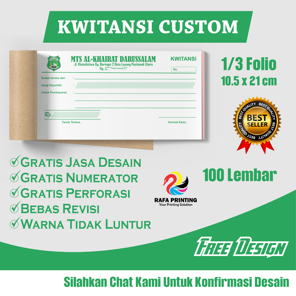 Cetak Kwitansi Custom Ukuran 1/3 Folio