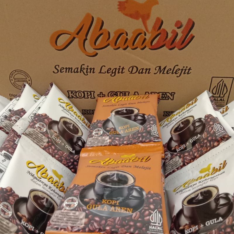 

Ababil Kopi hitam robusta murni 1 renceng 10 sachet 24 gram gula putih dan gula aren