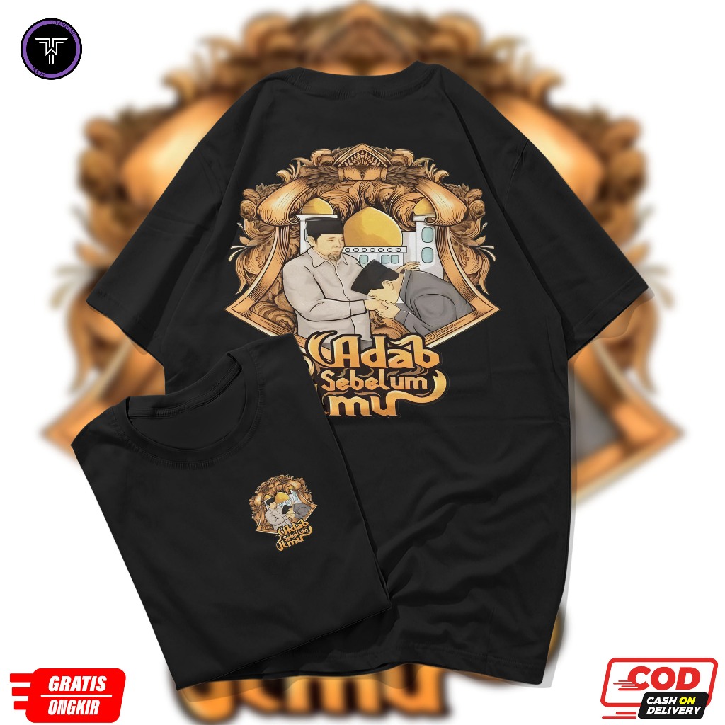 KAOS SANTRI KUALITAS DISTRO 100% CATTON PREMIUM / KAOS ADAB DULU BARU ILMU LENGAN PENDEK DAN PENDEK 