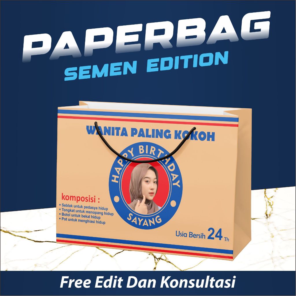 

RN KADO Ulang TAHUN Paperbag Custom Semen Bebas Reques Tulisan 1 Hari Jadi Termurah