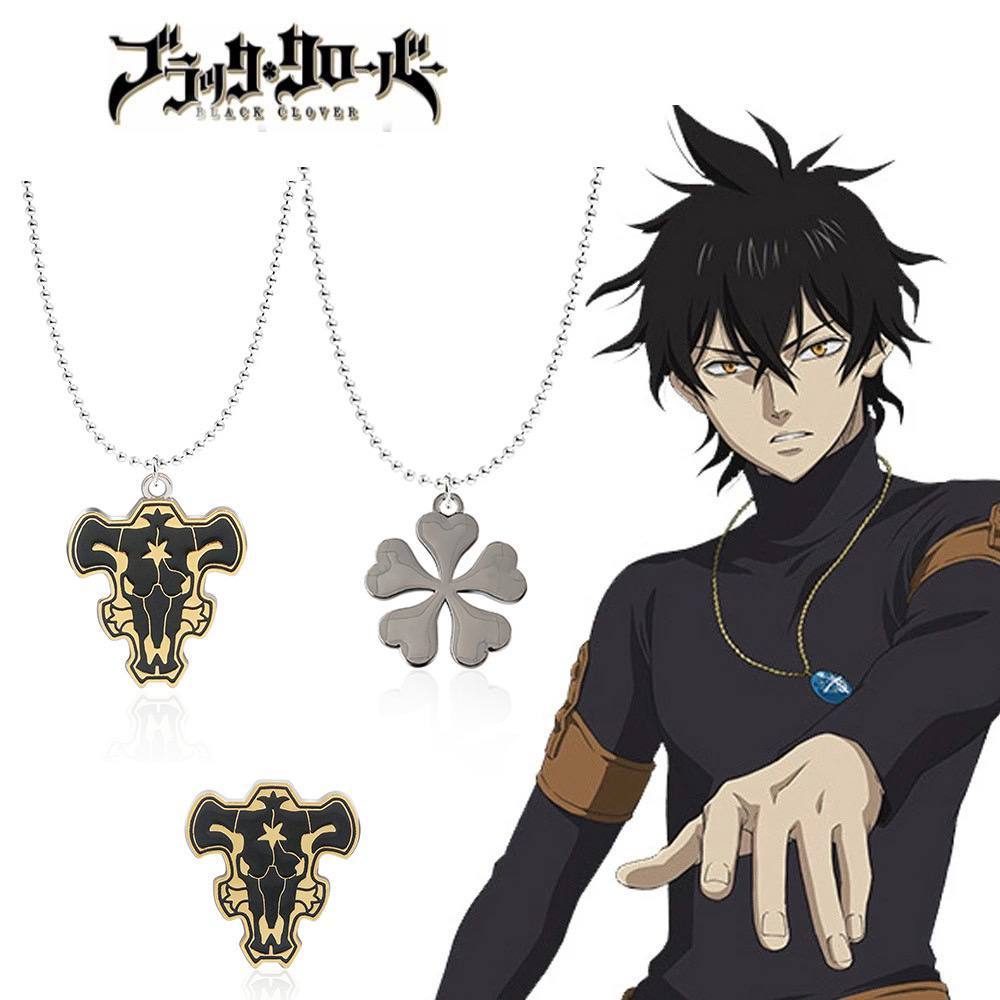 Kalung Pin Bross Black Clover Logo Semanggi Brooch Black Bull Anime Manga Necklace Aksesoris Wibu Ot