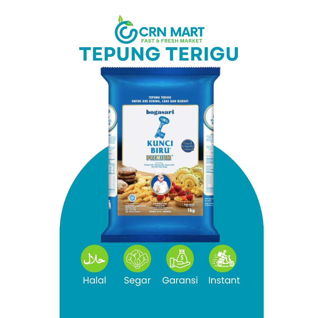 

CRN MART - Tepung Terigu Kunci Biru/Tepung Terigu Protein Rendah 1 kg