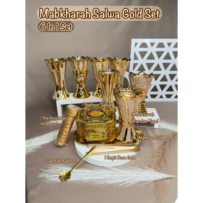 (GROSIR) 6 In 1 Set Mabkharah Salwa Gold Set | Bukhoor Set Gold Salwa Mabkharah Set 1 Mabkharah 1 Bu