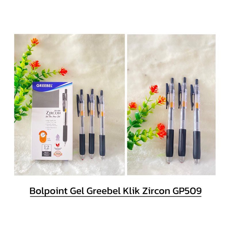 

bolpen/pulpen/polpen/bolpoint gel greebel/gel klik GP-509 zircon 0.5 Hitam (12pcs)