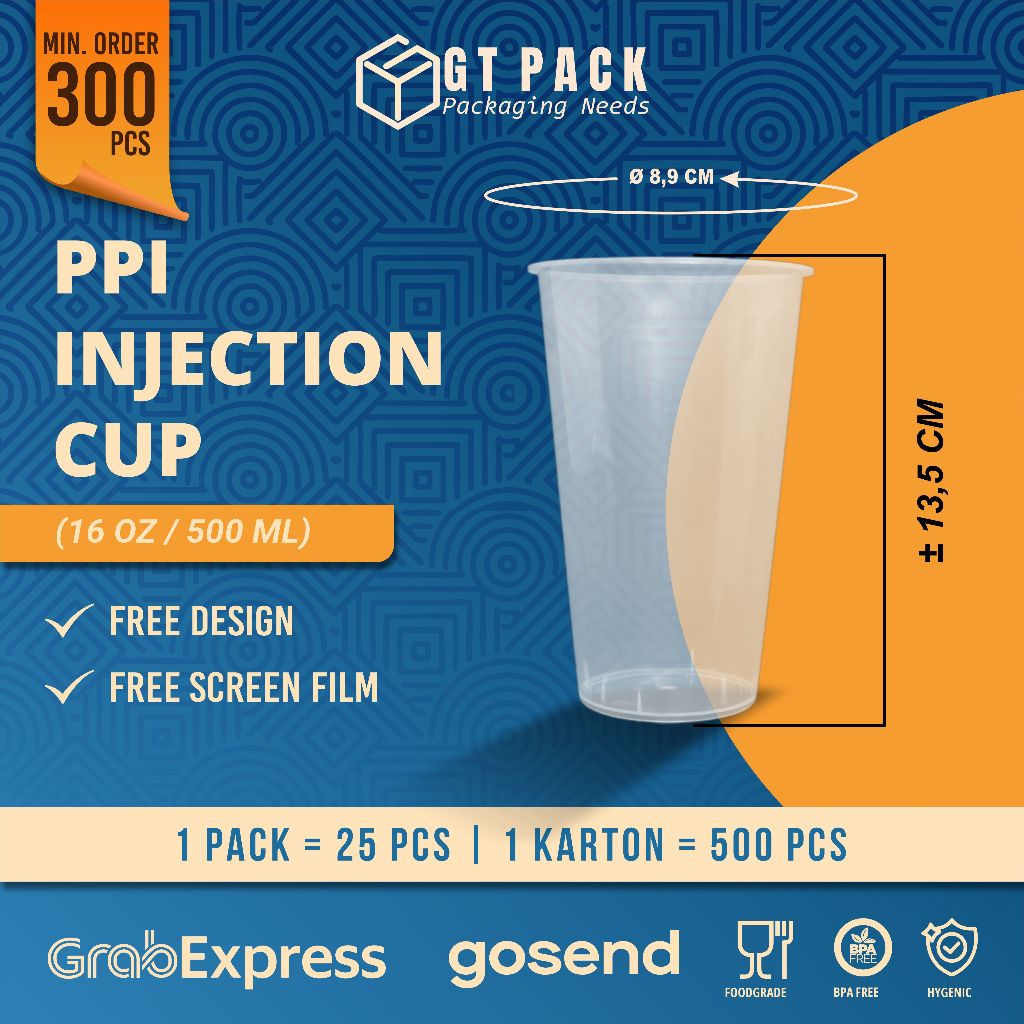 Cup Plastik PP Injection Datar 500 ML (Clear) + Tutup