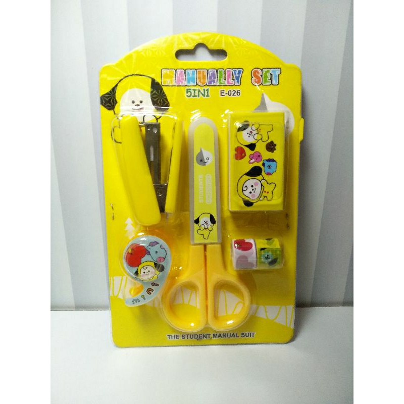 

set stapler gunting selotip bt21/set perlengkapan kantor dan sekolah karakter bt21 lucu