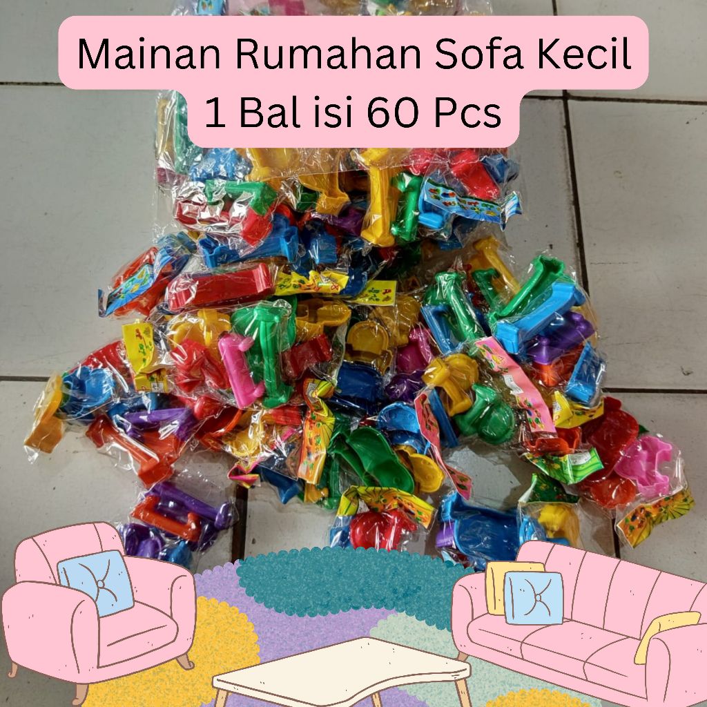MAINAN RUMAHAN SOFA KECIL SET PLASTIK WARNA 1 BAL 60PCS