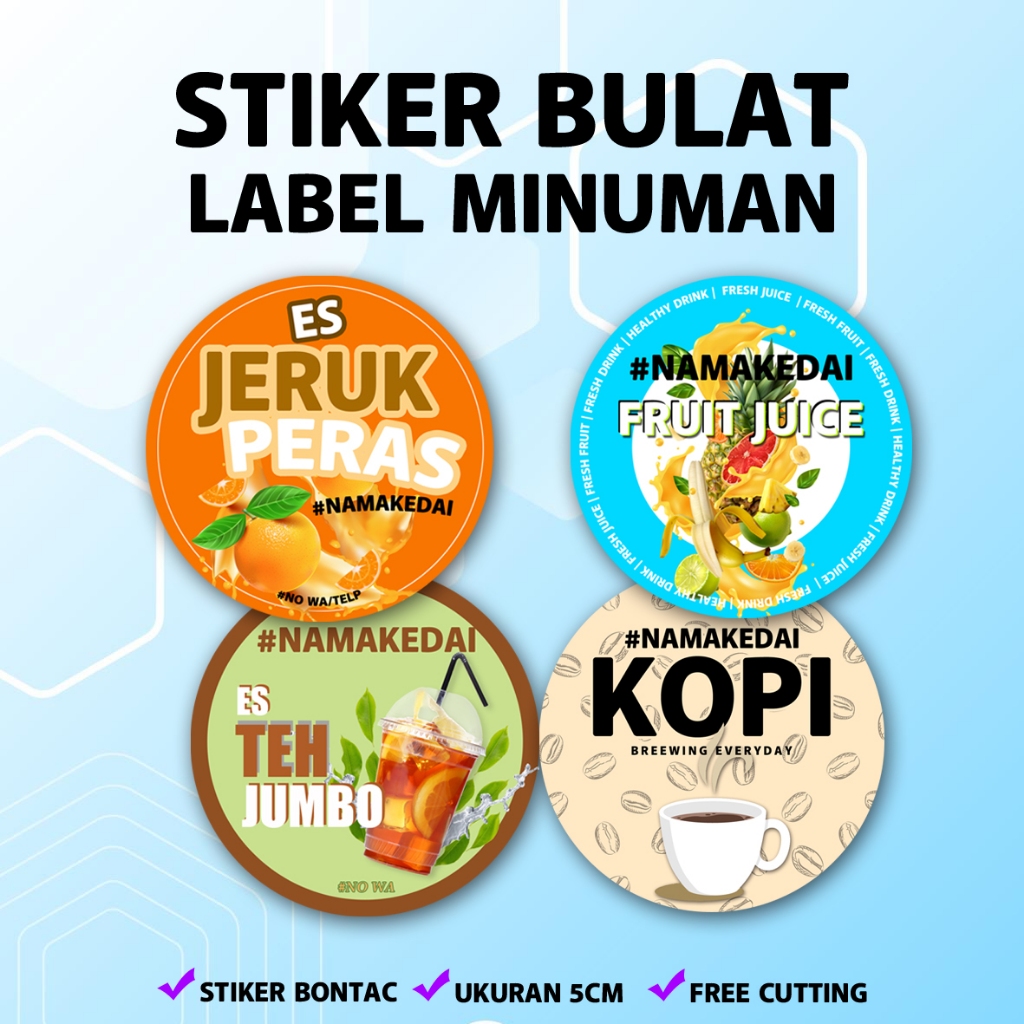 

STIKER BONTAC BULAT DIAMETER 5 CM [DESAIN DARI CUSTOMER] Sticker Label Kemasan Bungkus packing Cup Kue Minuman Makanan Puding Jelly Cake Hampers Hantaran