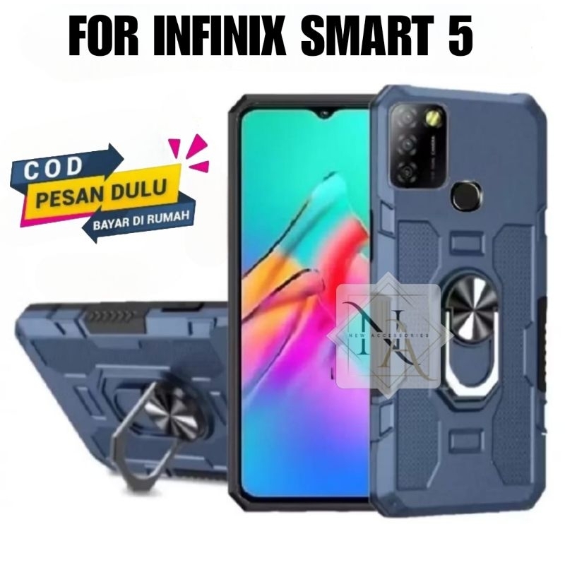 Casing Untuk Infinix Smart 5 Hardcase Robot Armor Hit Ring Case Casing Standing Eye Robot