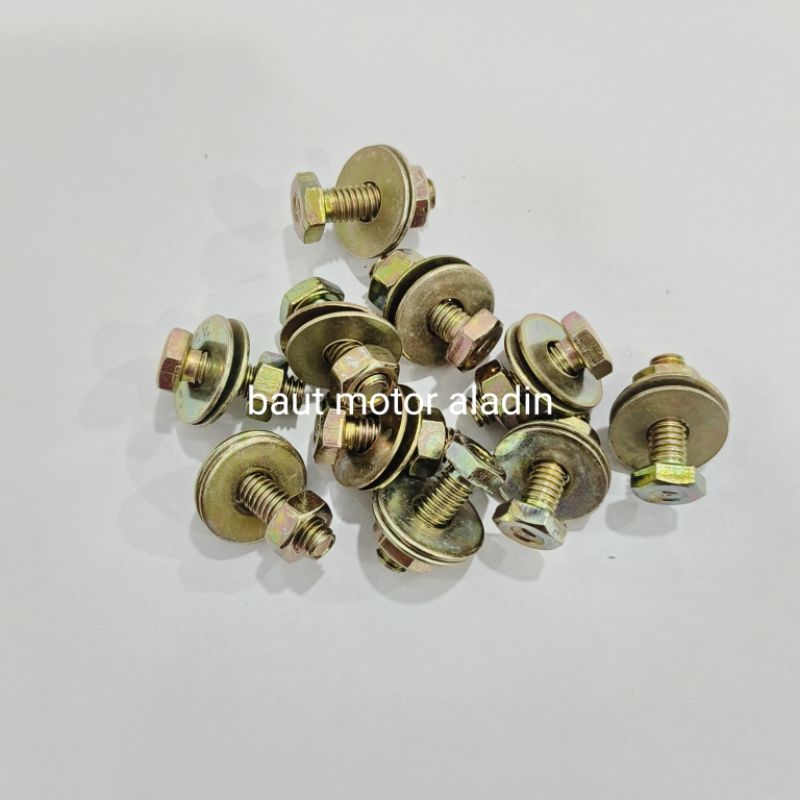 Baut Mur dan Double Ring 10/M6x20mm Kuning (10 set)
