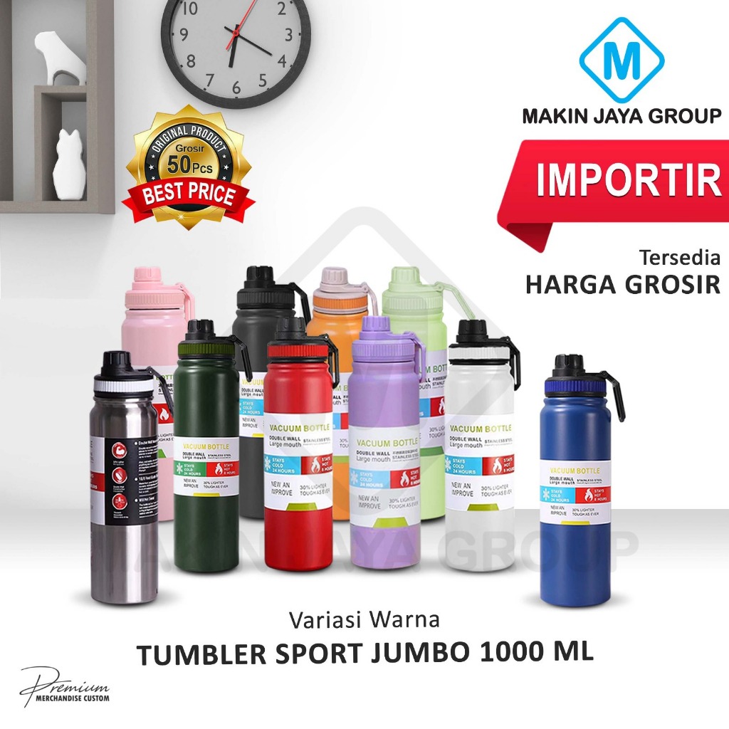 MJG GROSIR Botol Minum Termos Stainless Steel TUMBLER SPORT JUMBO 1000ML - MJG8056IMPORTIR TUMBLER T