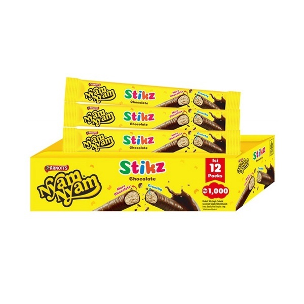 

Nyam Nyam Stikz Chocolate 10g (isi 12pcs) Biskuit Stik Lapis Cokelat NyamNyam Stick Box