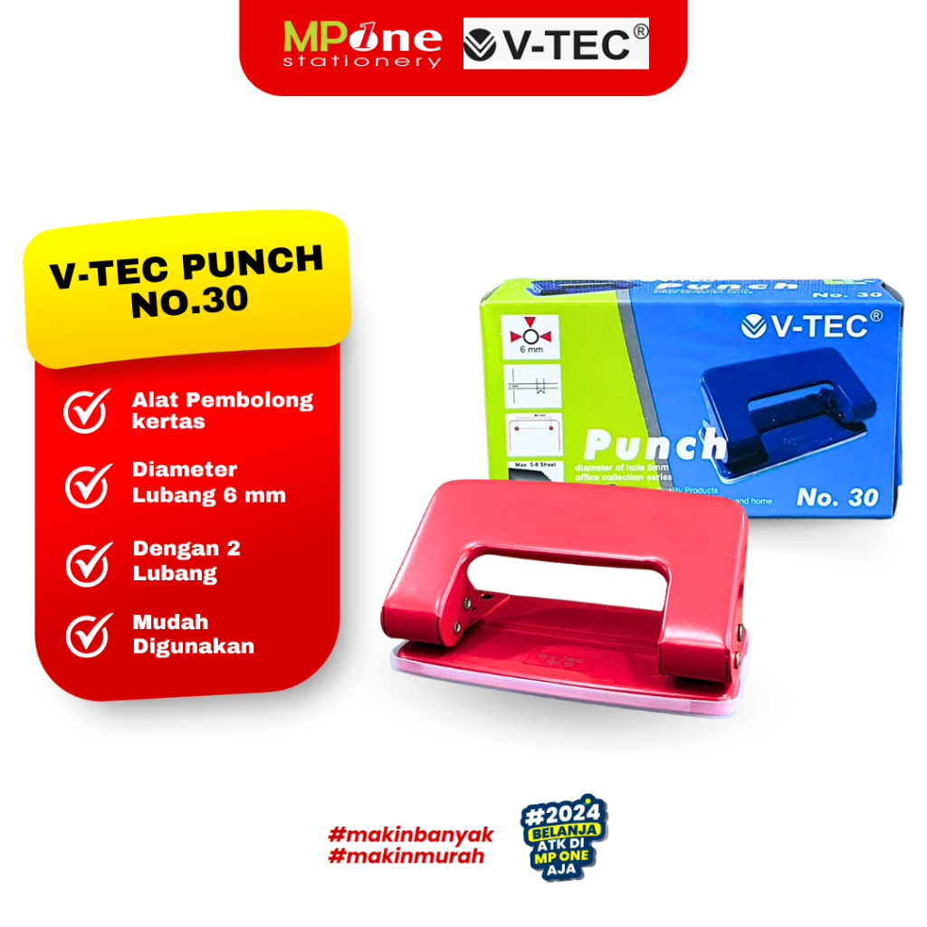 

(1 PCS) V-Tec Pembolong Kertas No.30 / Punch Pelubang Kertas Plong Kertas No.30 V-Tec