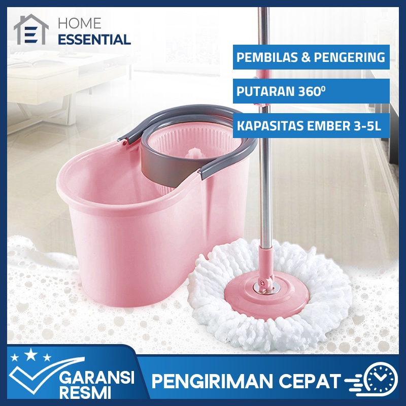 Home Essential Alat Pel Lantai Peras Otomatis 1752 - Ultra Mop Aclima Spin Mop Pelan Putar Pink