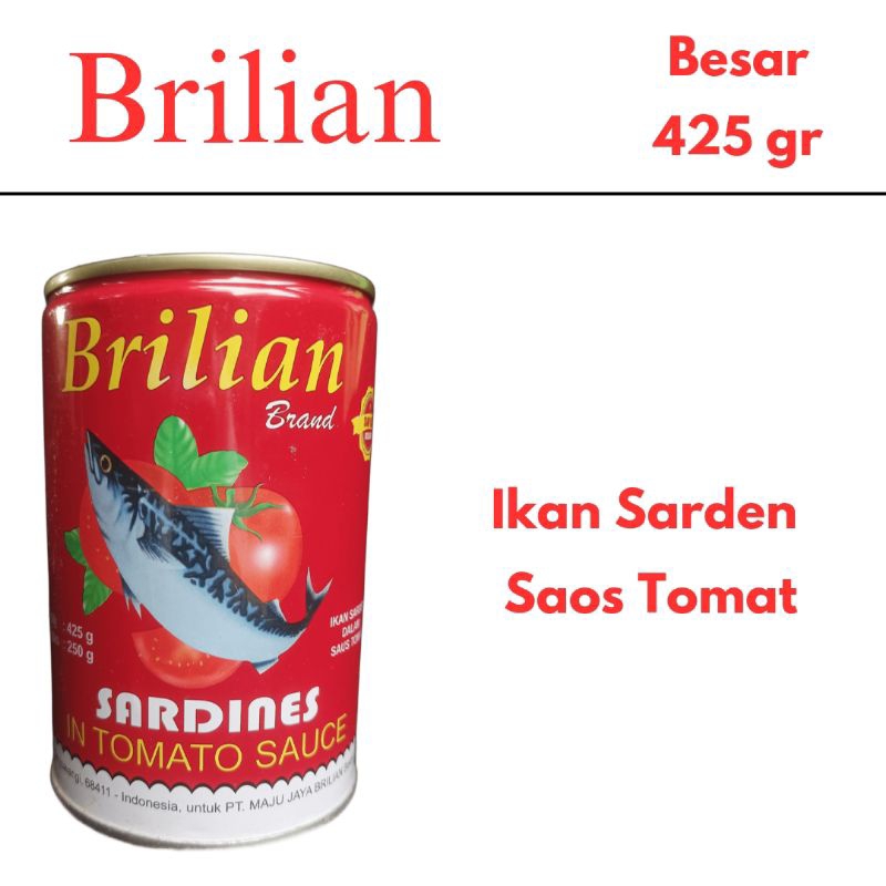 

Ikan Sarden Kaleng Besar 425 gr Brilian Saos Tomat Praktis Siap Masak