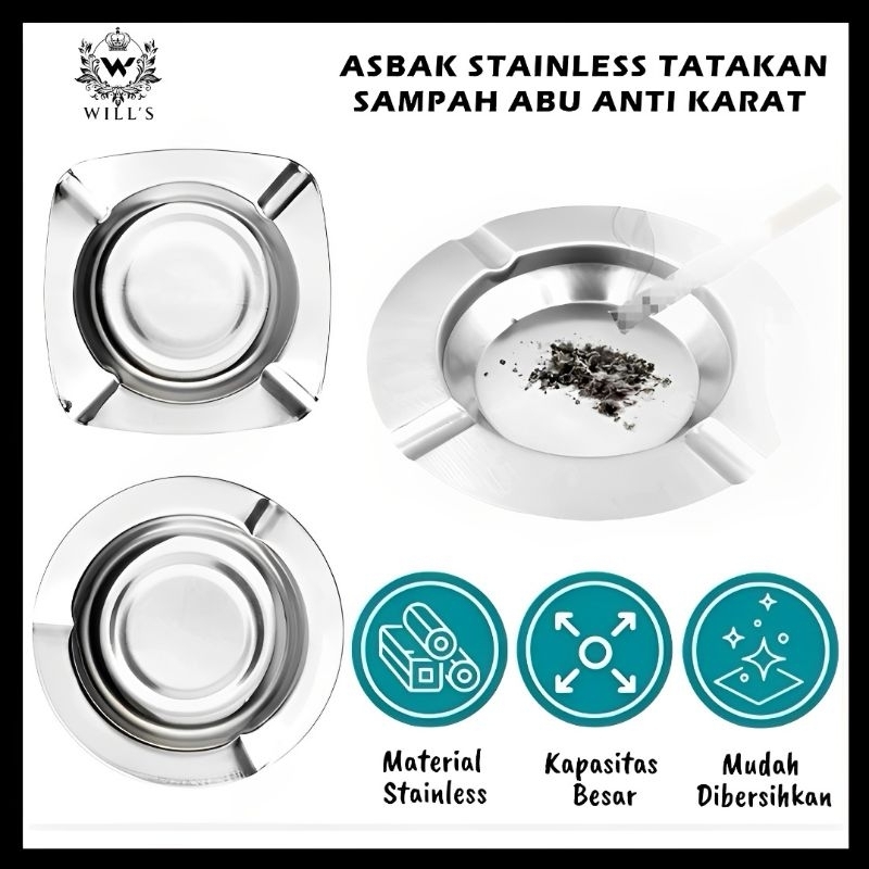 COD ASBAK BULAT ASB-01 UK 12CM STAINLESS ASBAK ROKOK MURAH TEMPAT PUTUNG ROKOK ASBAK BULAT & PERSEGI