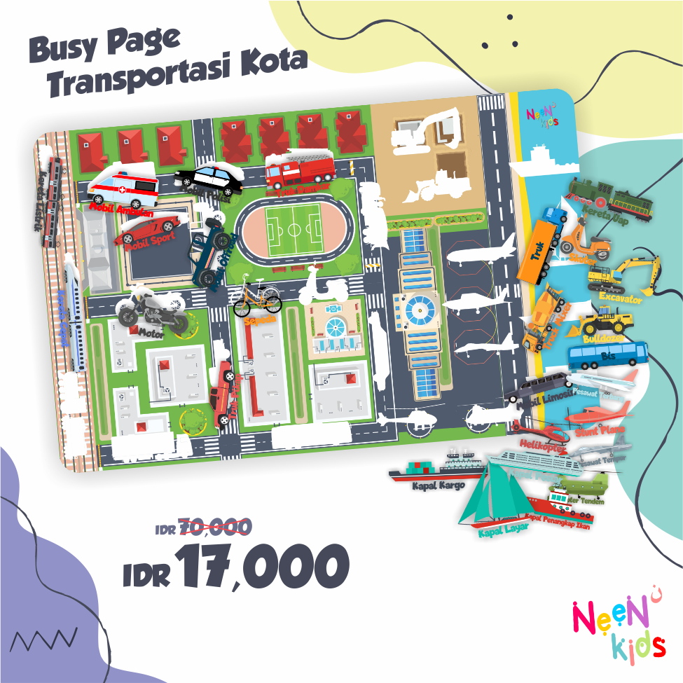 Neenkids Mainan Montessori Edukasi Anak Worksheet Busy Page Belajar Membuat Menyusun Alat Transporta