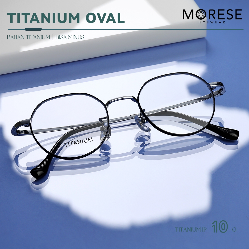 Morese Kacamata Frame Titanium Oval Ringan Fashion Pria Wanita Bisa Minus Antiradiasi Bluecromic 984