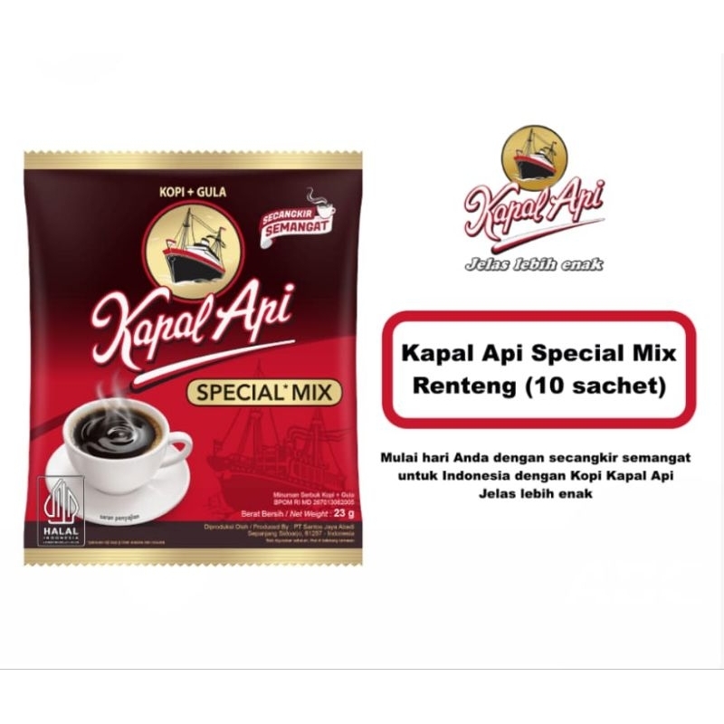 

Kopi Kapal Api Special Mix KOPI + GULA Kopi Instan Kapal Api ( 23 g / 10pcs)