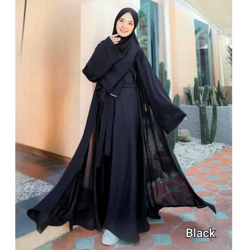 Helwa Abaya 2in1 Iner Dan Outer Set Gamis Lebaran Wanita Muslim Jumbo