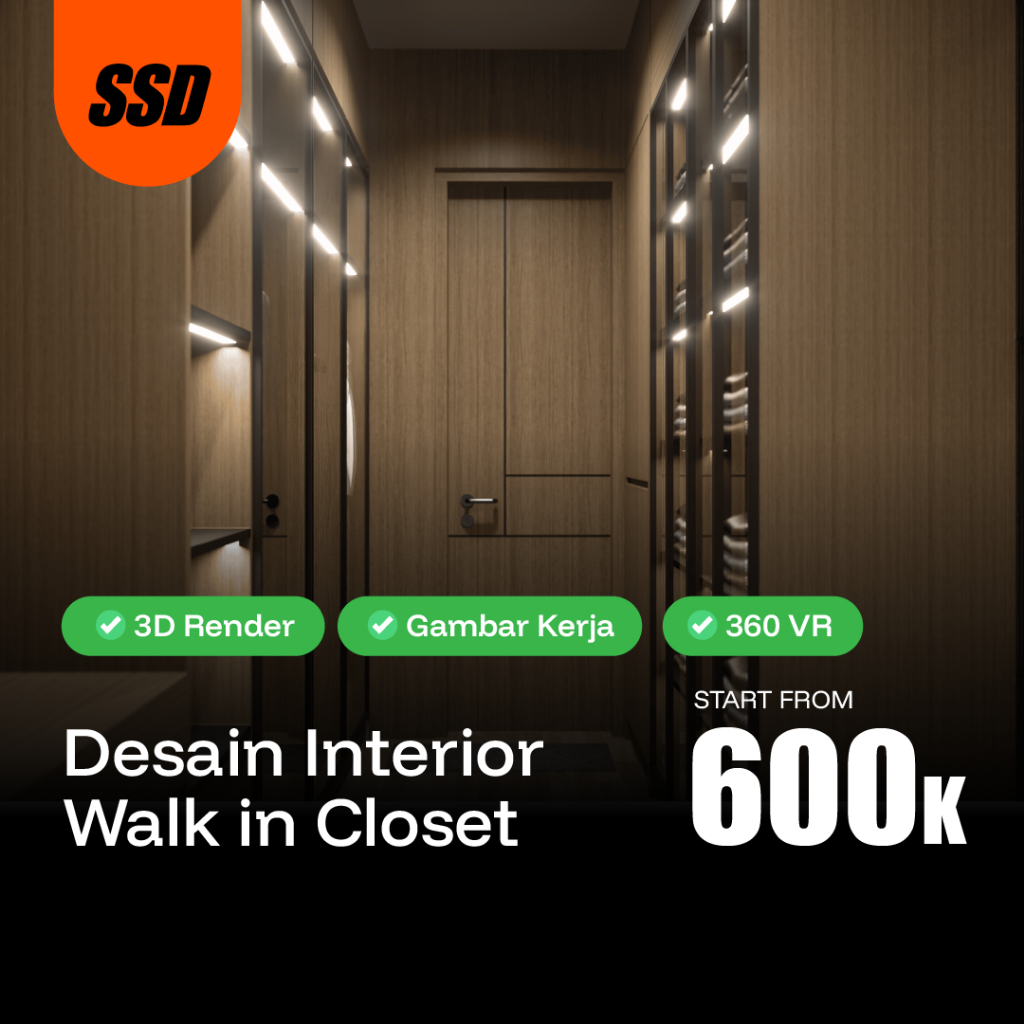 JASA DESAIN INTERIOR WALK IN CLOSET / WARDROBE | 3D, 360 VIEW, GAMBAR KERJA
