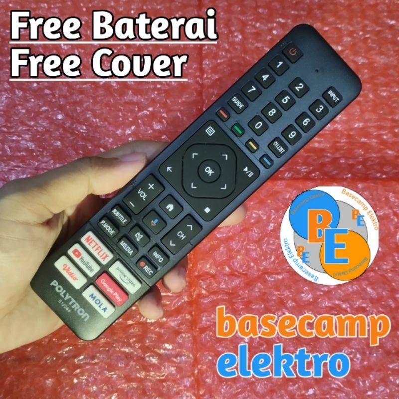 Remote TV POLYTRON Android TV 81J264 Original Asli Free Cover Free Batu Baterai Remot TV POLYTRON An