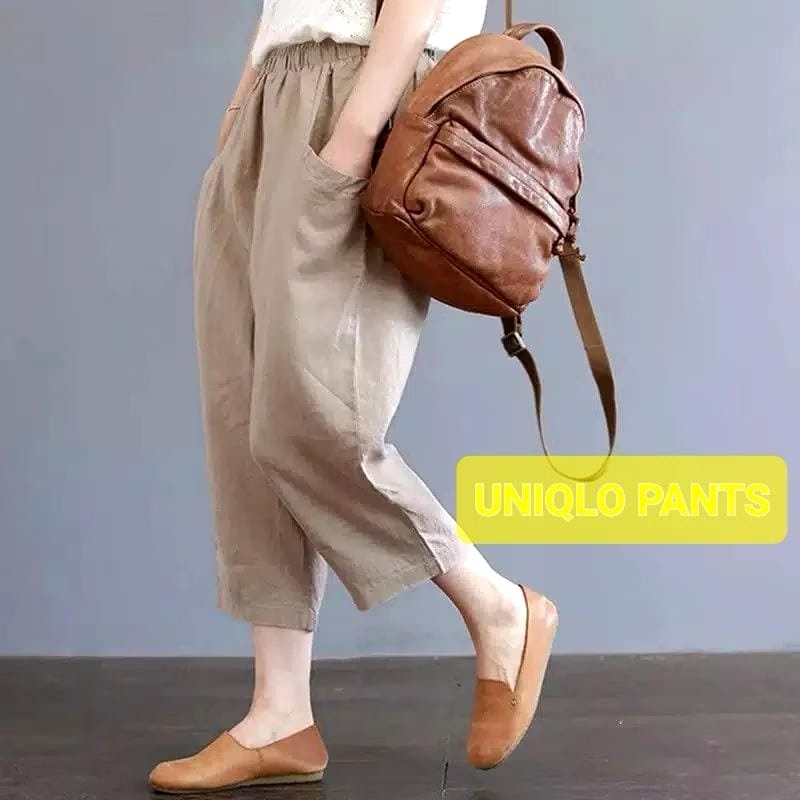 Celana wanita celana Kulot Katun Uniqlo Pants Size Jumbo Bahan Cotton Twill Strecht