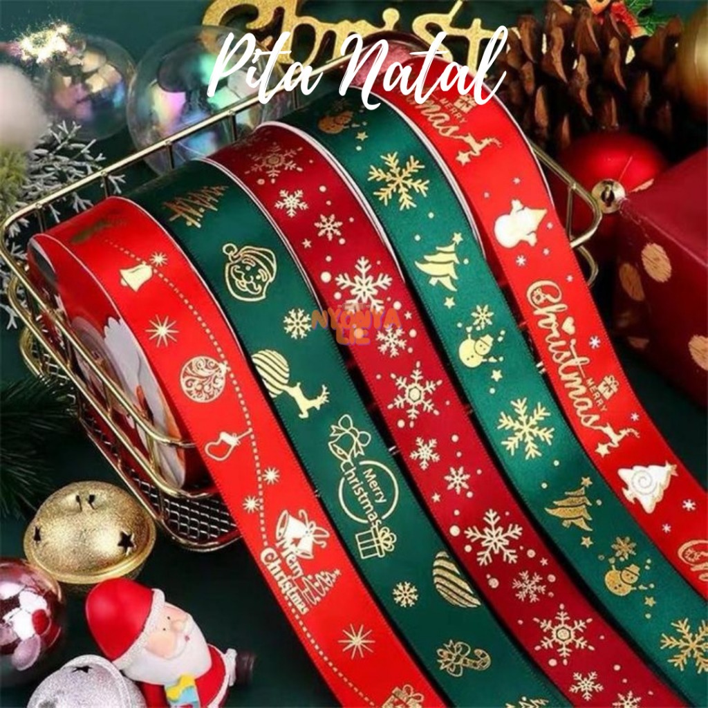 

PGM02 Per Meter Pita Grossgrain Maroon Green Red Christmas Xmas Kado Natal Parcel Hampers Nyonya Lie