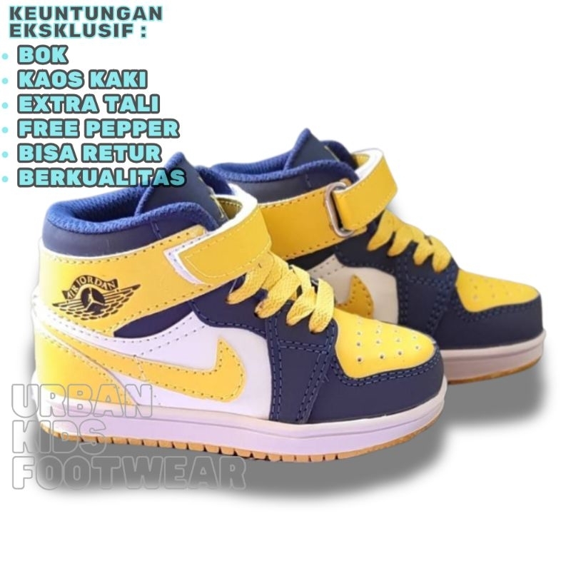Sepatu Anak Jordan Yellow Michigan High Gratis Kaos Kaki dan Bok