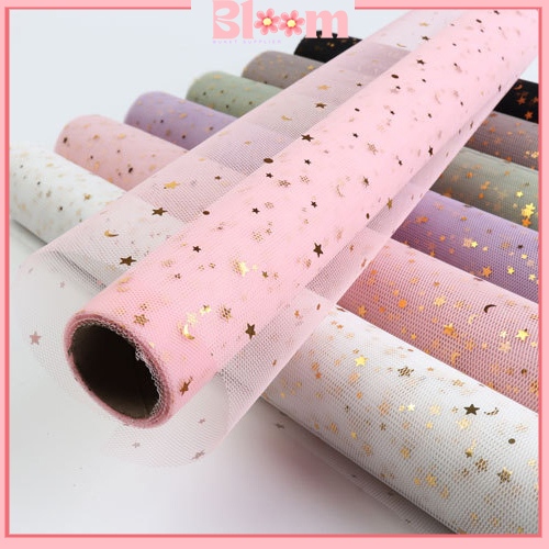 

Pembungkus buket Bunga Gold Star Glitter Korea Kertas Buket Bunga Motif Star Moon KB47